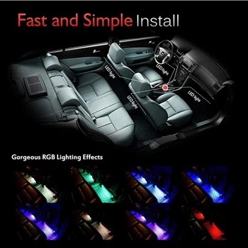

4 pcs RGB car LED strip light LED strip lights colorful car decorative style lamps ambient light Car interior with 12V