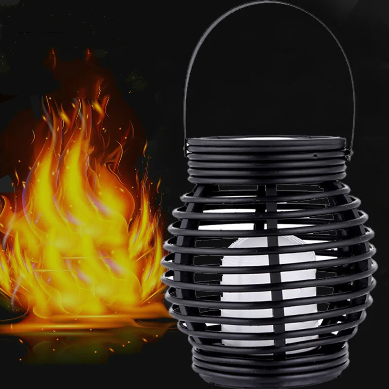 

CHENGYILT Outdoor Hanging Rattan Style Solar Lights Lantern LED Flame Lamp Emulation Vintage Atmosphere Decor Lamp Garden Lights