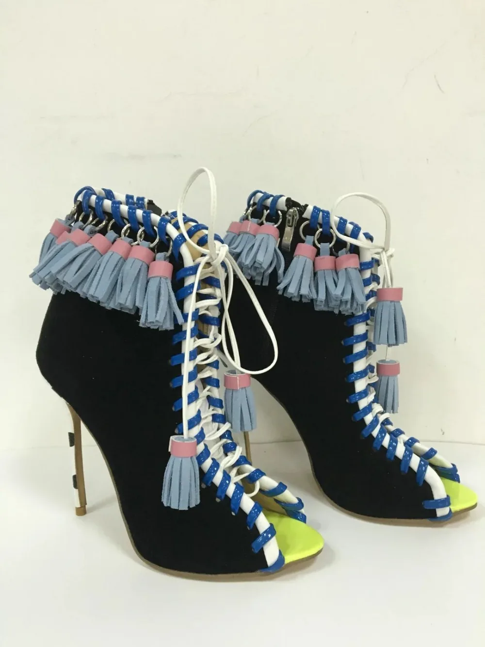 fringe high heel boots