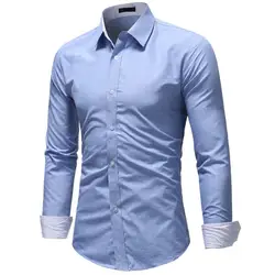 Повседневное Для мужчин рубашки Бизнес длинный рукав мужской рубашки Slim Популярные отложным воротником одноцветное Цвет Для мужчин