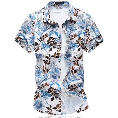 LONMMY Большие размеры 6XL Повседневное мужские рубашки цветок моды цветочный мужчин платье-футболка camisa masculina Короткие рукава рубашки лето - Цвет: 211