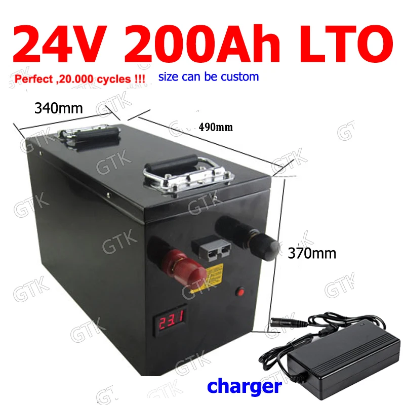 

waterproof 24v 200ah LTO battery pack 24v Lithium titanate 100A BMS for3000W Solar inverter golf cart lamp vehicle +10A Charger