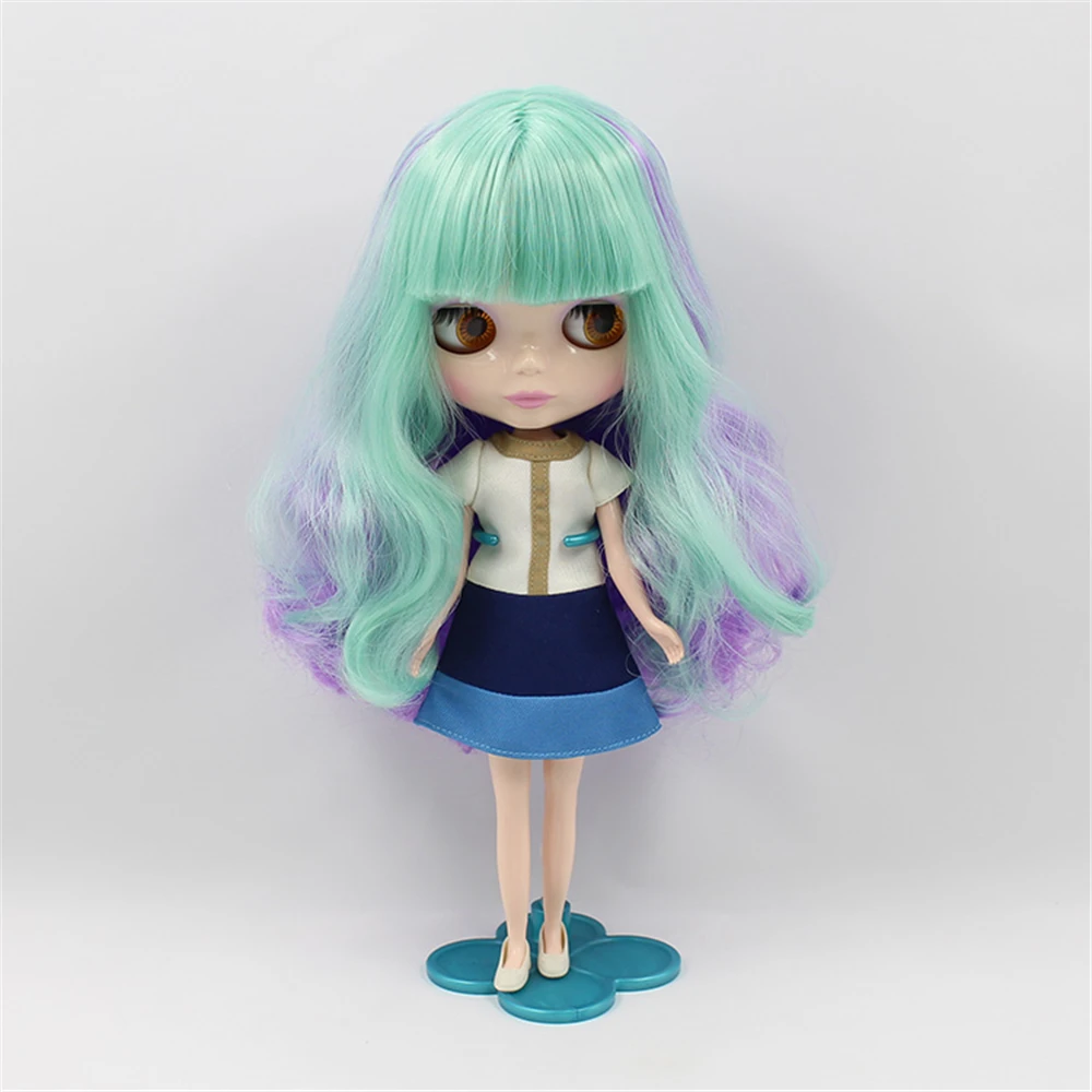 Factory Blyth Doll Nude Doll Mixed Color Hair Mint Green& Purple With Bangs Pink Mouth 4 Colors For Eyes Suitable For DIY