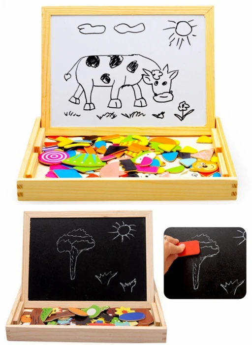 Мультифункциональный деревянный магнитный пазл в виде животных, доска для рисования и Английский алфавит, буквы, обучающие и обучающие игрушки для детей