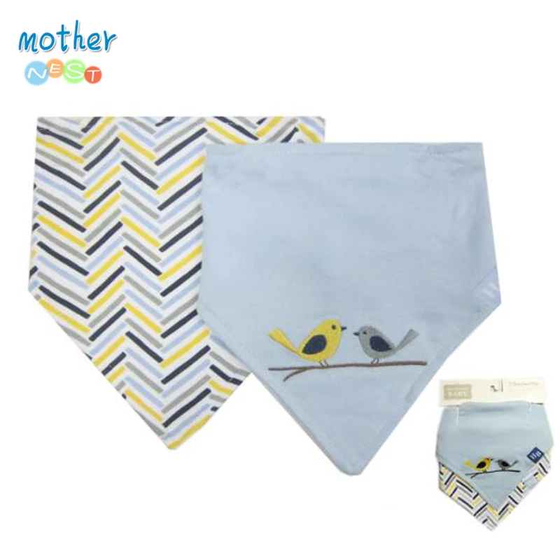 2 Pcslot Baby Bibs Bandana Cotton Double Layers Bird Pattern Bib Child Boys &Girls Triangle Bibs Bandana Infant Towel (2)