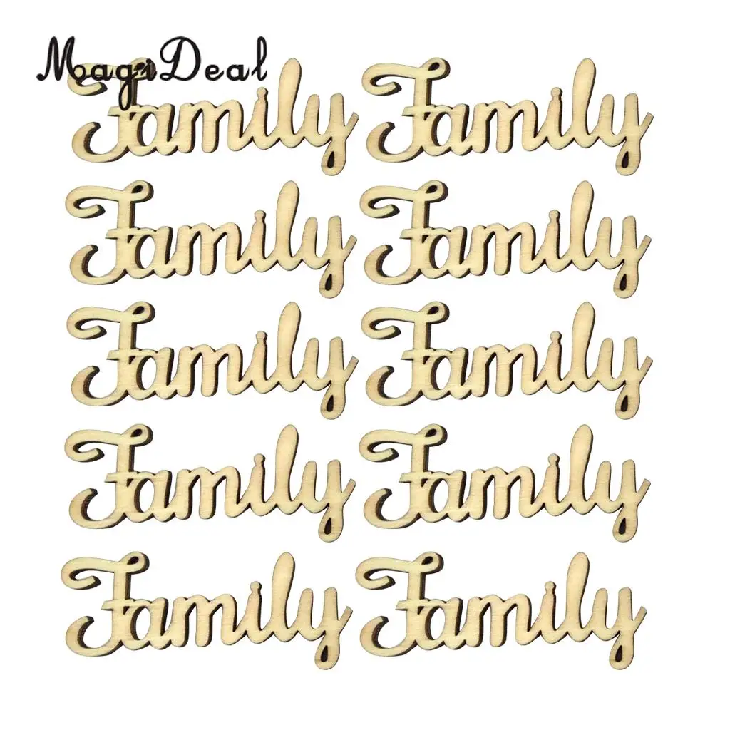 10 Pcs Unfinished Wood Words ''Family'' Ornaments Rustic Crafts Wooden Family Word Letters Alphabet Script for Family Tree Craft