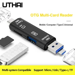 UTHAI C01 type C и micro USB и USB 3 в 1 OTG Кардридер высокоскоростной USB2.0 Универсальный OTG TF/USB для Android расширение компьютера