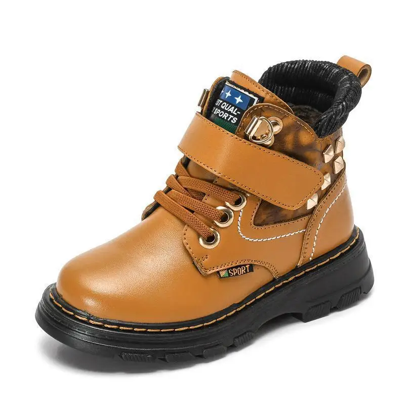

Children Winter Boys Boots For Genuine Leather Shoes Fashion Waterproof Ankle Martin Boots Plush Warm Kids Snow Boots Sneakers