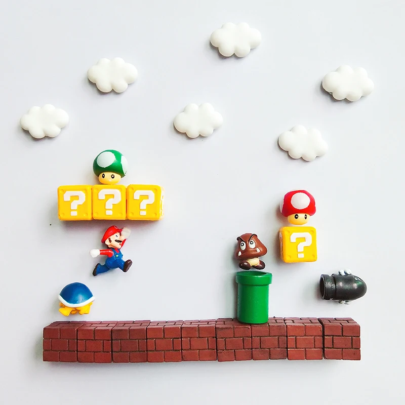 1 комплект смолы 3D Милые Супер Марио магниты на холодильник костюм для детей фигурки стены Marios пули кирпичи предмет интерьера, украшение