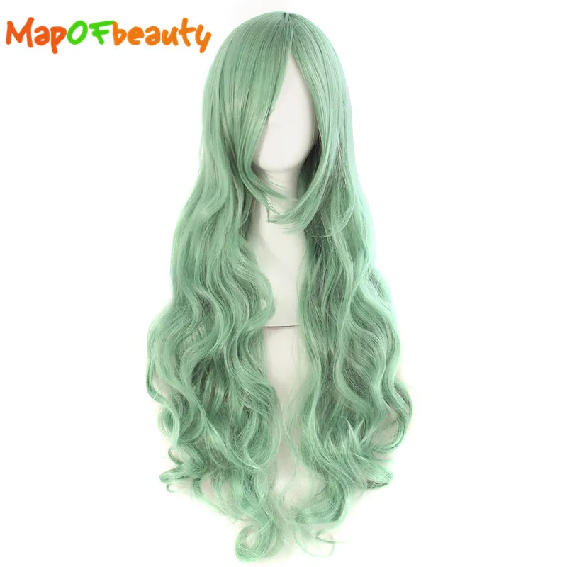 

MapofBeauty long wavy 32" Celadon Green Cosplay Wigs Hairstyles for women Heat Resistant Costume Salon Party Synthetic hair