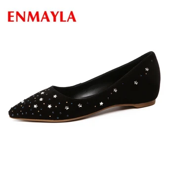 

ENMAYLA Kid Suede Pointed Toe Casual Slip-On Pumps Tacones Mujer Calzado Mujer Size34-39 ZYL2109