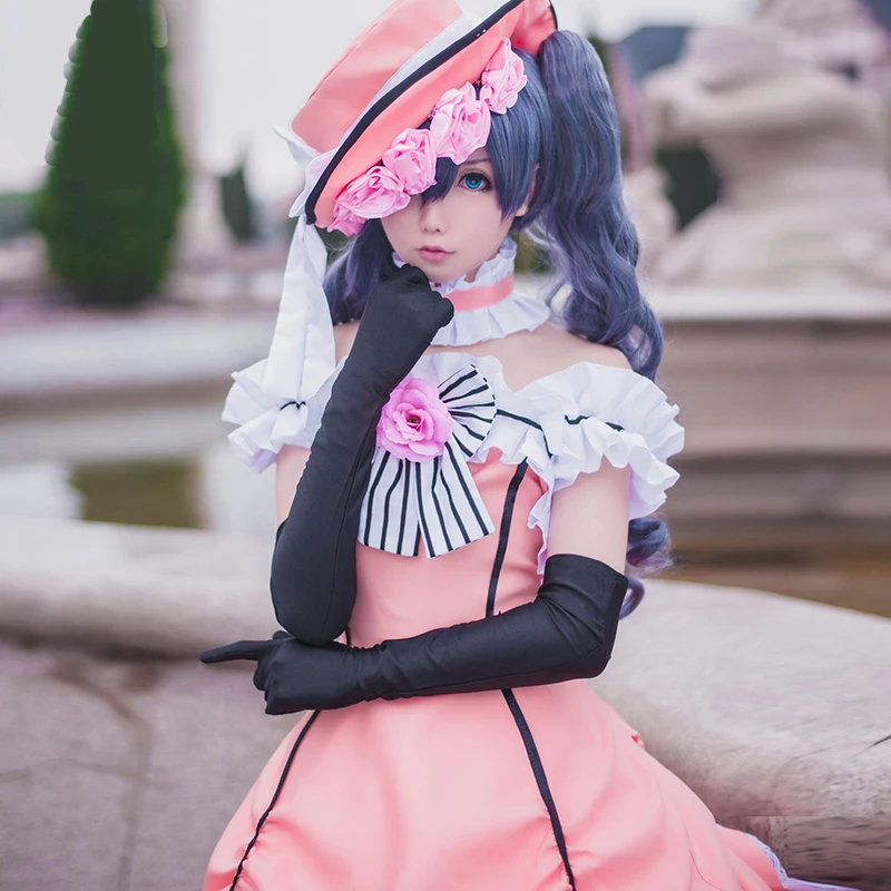 Черный Дворецкий Kuroshitsuji Ciel Phantomhive без рукавов кружево горничной суд полный платье униформа наряд аниме костюмы для косплея
