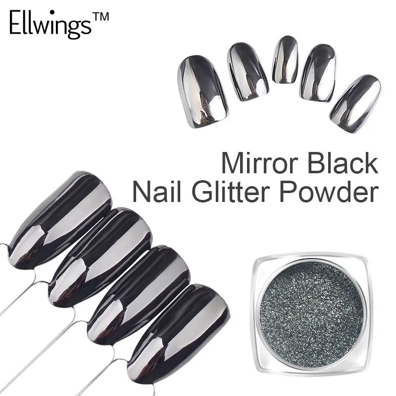 

Ellwings 1g 3D Mirror Black Nail Glitter Powder Dazzling Chrome Pigment Dust Nail Design Varnish Black Base Gel Nail Polish