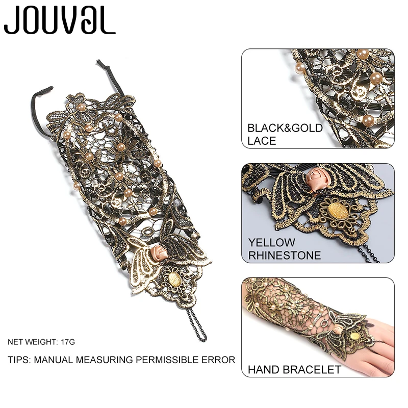 Женский готический браслет JOUVAL черный и золотой кружевной ручной работы с