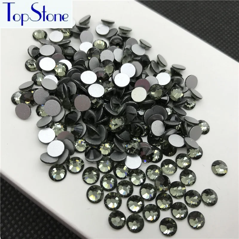

Topstone Black Diamond Nail Art Rhinestone Flatback SS3-SS34 Round Glass Crystal Flatbacks Non Hotfix Glue On Rhinestones