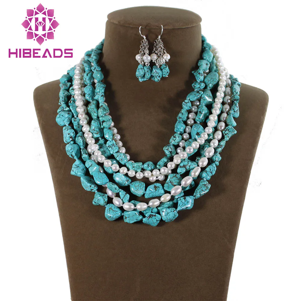 Fabulous Stone&Pearl Jewelry Set Fashion Multi strand Necklace Set