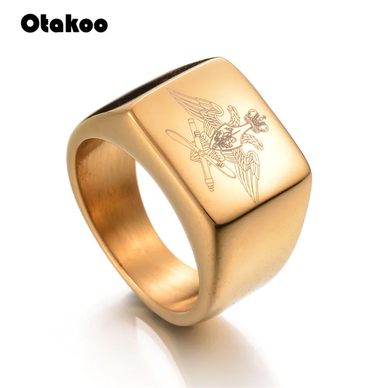 

Otakoo Stainless Steel Eagle Midi Ring Russian Navy Army Air Force Signet Ring Band Men Biker Ring Laser Engraved Jewelry