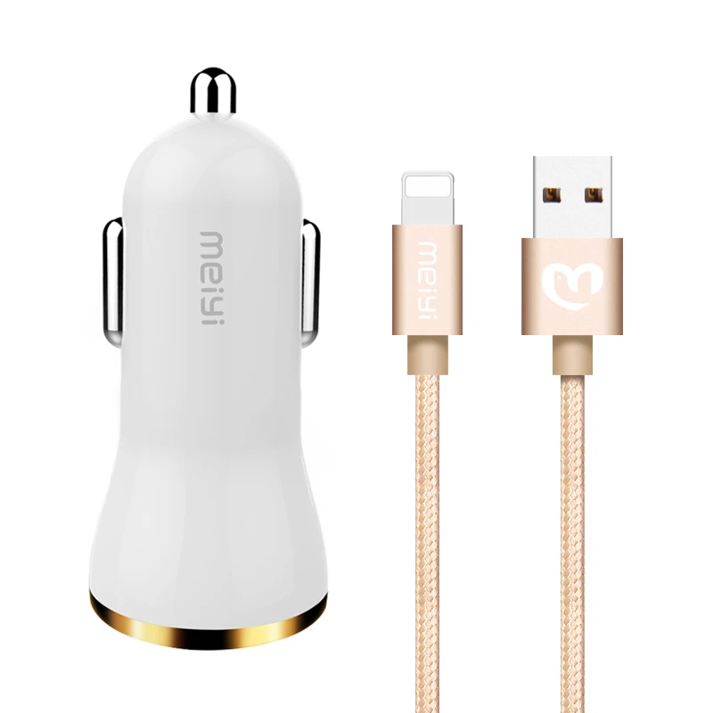 Meiyi النايلون مضفر كابل usb ل باد فون 7 6 6 ثانية زائد 5 ثانية صالح ل ios 10 9 8 دبوس كابل + 2 usb الناتج شاحن سيارة 2.4a ماكس