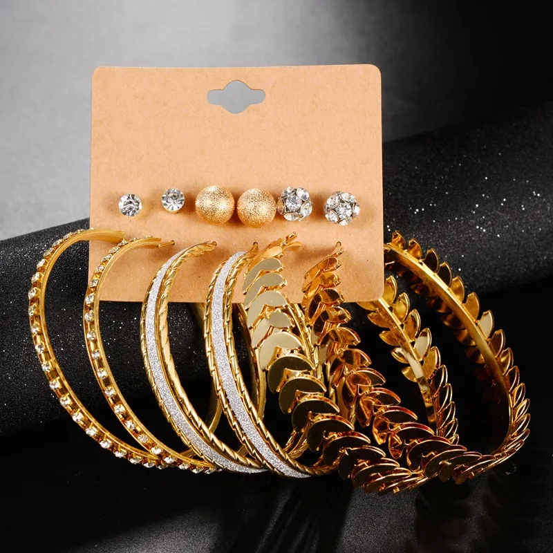 

6 Pairs/lot Golden Color earring set Big Round Circle Hoop Earrings Set for Women Fashion Loop Earring Ear Jewelry Pendientes