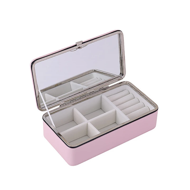 

Portable Korean Jewelry Box Organizer Travels Faux leather Ring Bracelet Earring Necklace Display Storage Box Case