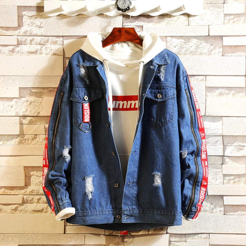 Maxulla Men's Denim Jackets Fashion Anorak Jackets Mens Hip Hop Streetwear Denim Coats Harajuku Zipper Hooded jacket,WA005