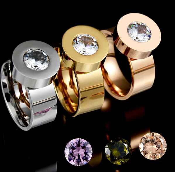 2016 Fashion 4 Color Zircon Crystal Stone Interchangeable Rings 18K Gold 316L Stainless Steel Rings For Women