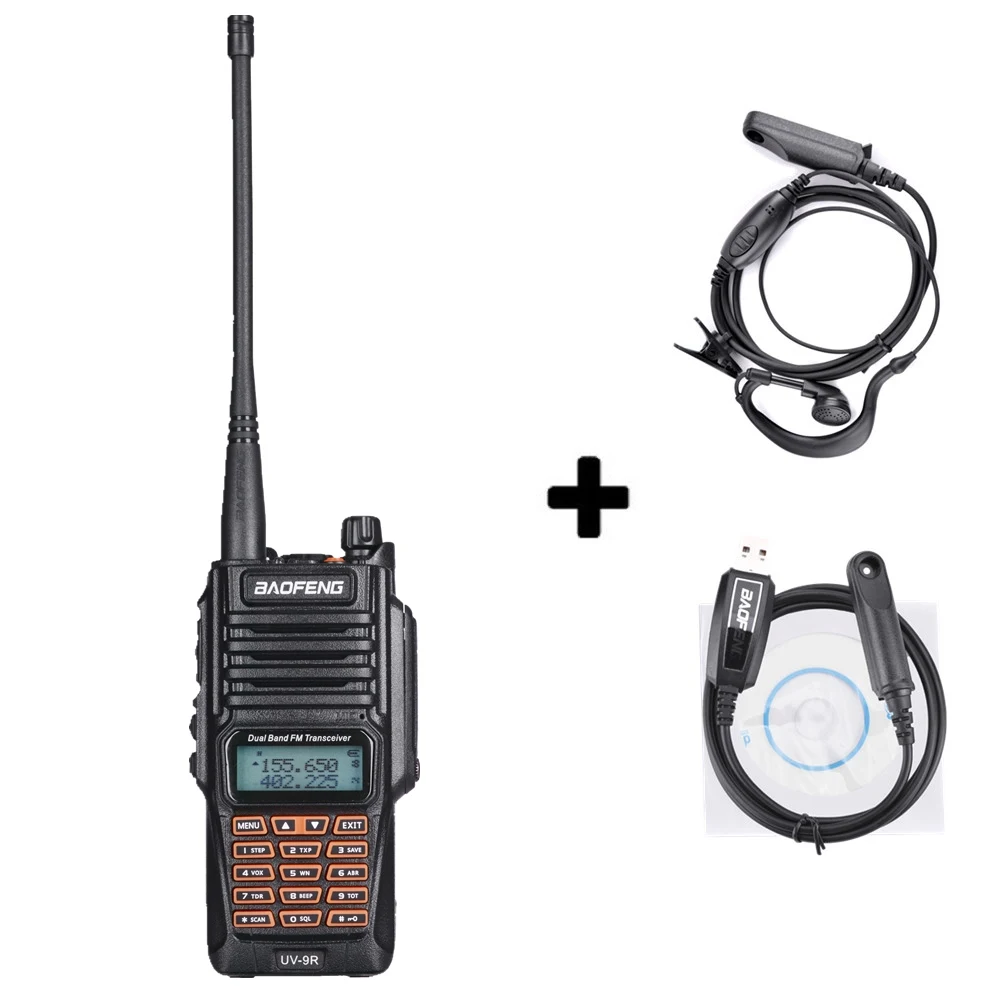 Baofeng UV-9R IP67 8 Вт Long Range Walkie Talkie 10 км любительского радио Dual Band UV9R Портативный CB коммуникатор радио Водонепроницаемая рация - Цвет: Add 1headset 1cable