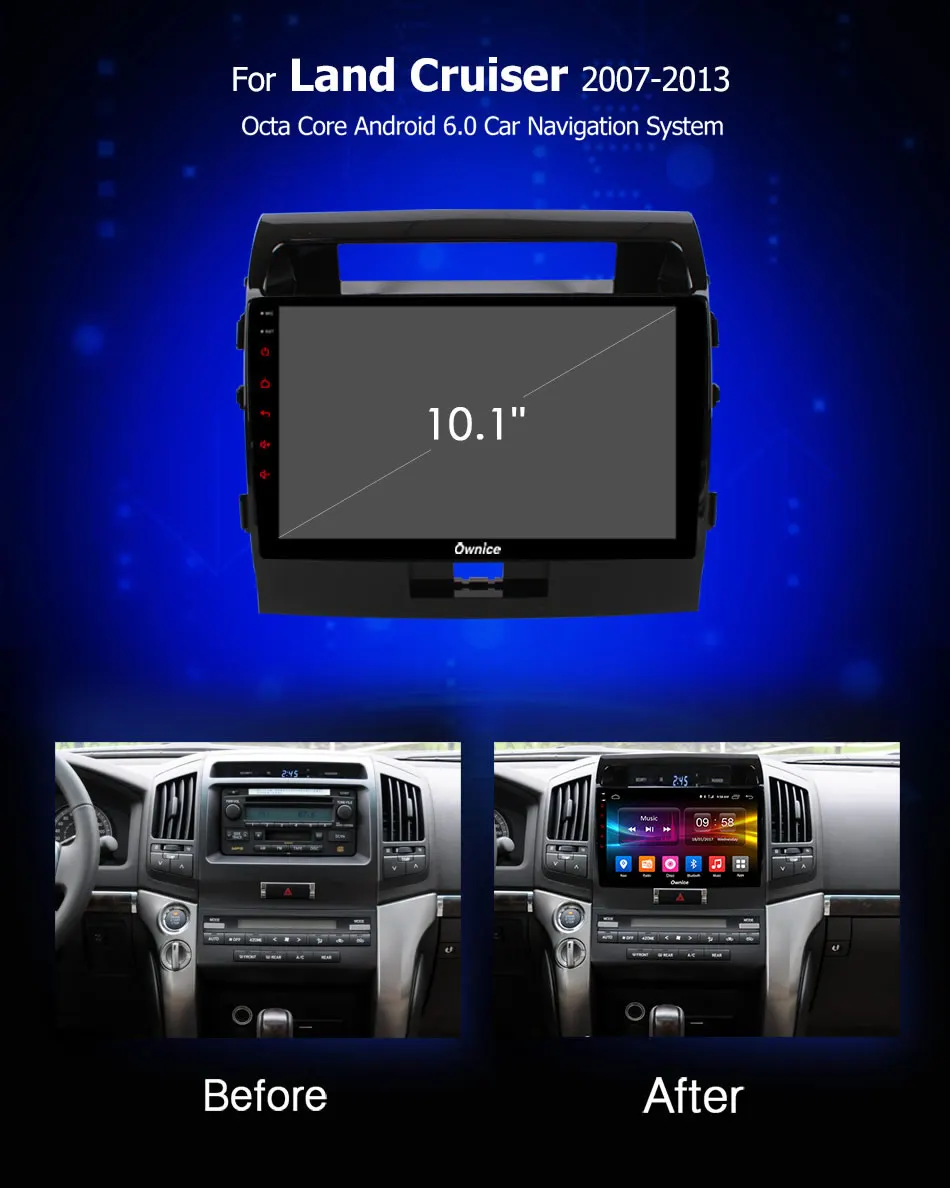 Excellent Ownice K1 K2 K3 10.1" Android 8.1 Car DVD Navi gps player for Toyota land Cruiser 200 2007 2008 2009 2010 2011 2012 2013 2G+32G 1