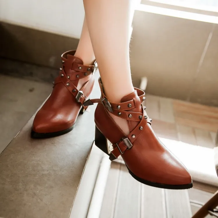 

influx of the boots with pointed toe buckle and rivets women's large size boots