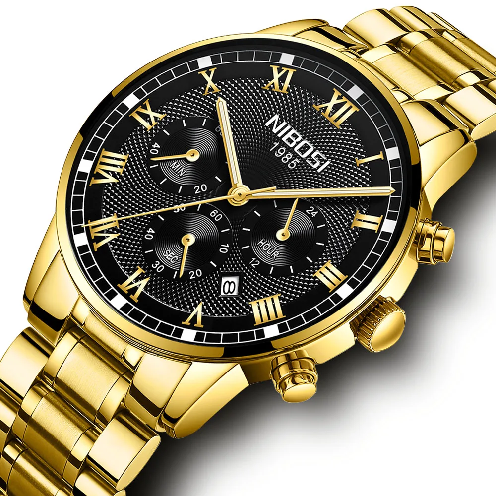 

NIBOSI Man Watch 2018 Waterproof Stainless Steel Quartz Watches Men Gold Clock Man Watch With Calendar Relogio Masculino De Luxo