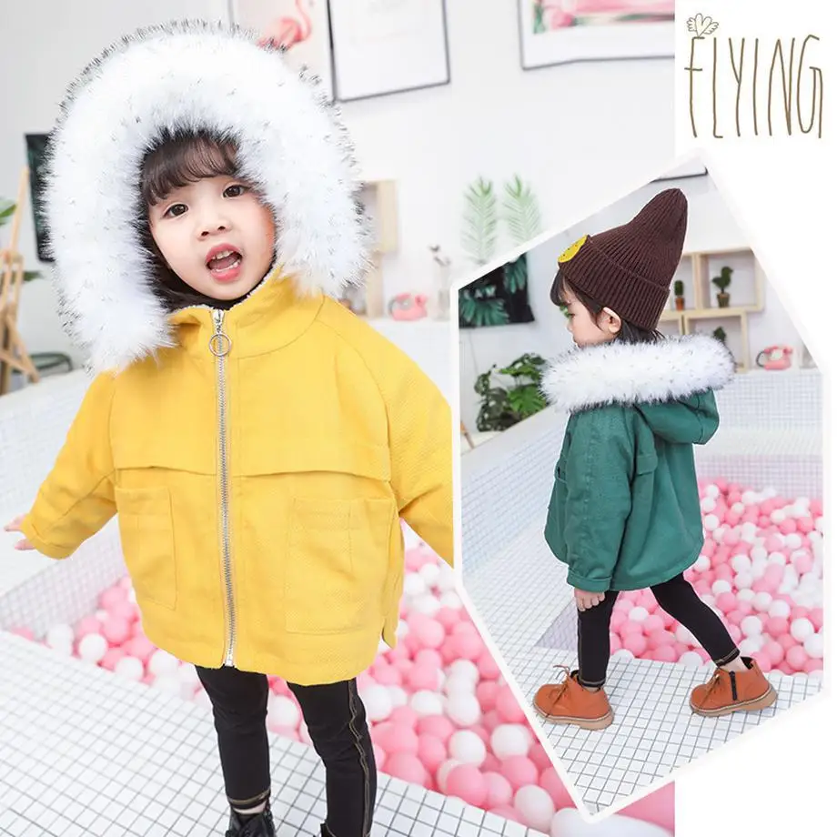 

Winter jacket for girls hooded winter children's jacket solid color overalls for girls faux fur collar snowsuit