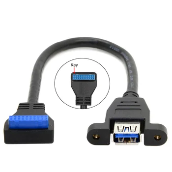 

CY 90 Degree USB 3.0 Single Port A Female Screw Mount Type to Down Angled Motherboard 20pin Header Cable