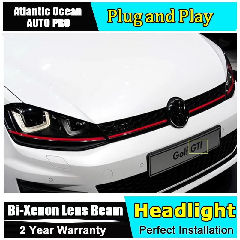 

AUTO.PRO For vw golf 7 headlights DRL Double U-Angel Eyes Q5 bi xenon lens car styling H7 parking LED light guide LED car light
