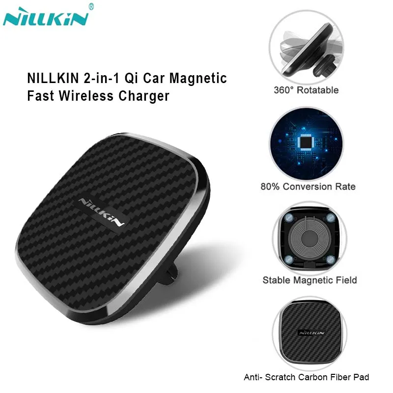

Nillkin 10W fast Qi car wireless charger For iPhone Xs Max XR 2 in 1 Magnetic Vehicle Mount Phone holder Pad For Samsung S9/S8