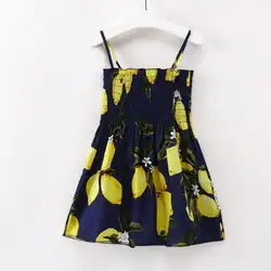 Летнее платье для маленьких девочек желтые груши печати Sling платье с цветочным рисунком элегантный брекеты платье принцессы без рукавов