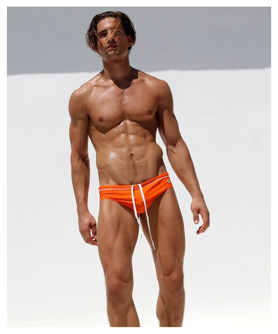 Полосатый Сексуальный купальник,, плавки, мужские боксеры, пляжные плавки, удобные гладкие плавки - Цвет: orange