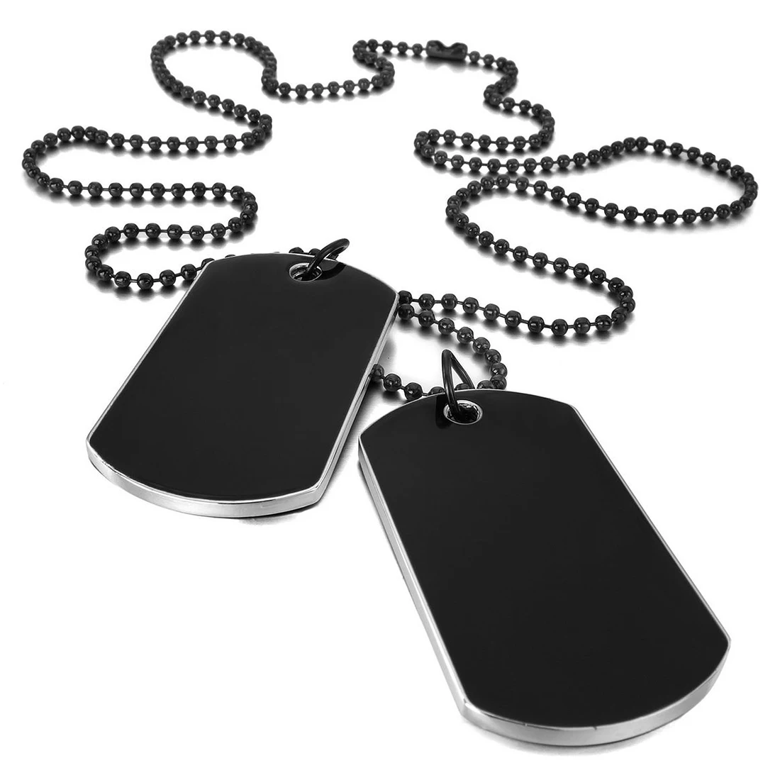 

2 PCS Alloy Pendant Necklace Pendant Black Army Style Name Double Dog Tag plate Biker Chain Necklace 27 Inch Man