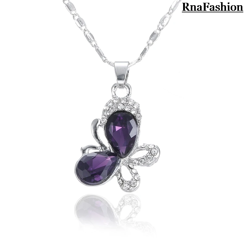

New 2014 Crystal Pendants Animal Necklaces Butterfly Full Of Rhinestone Fashion Jewelry For Women Silver Plated