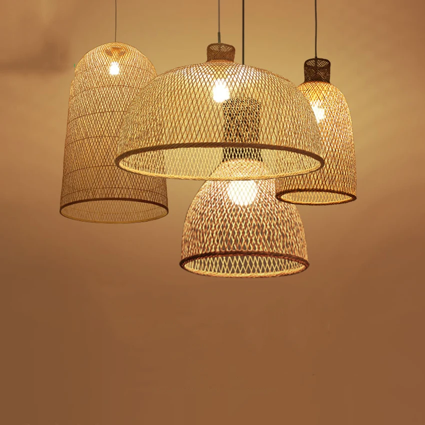 Японский бамбуковый художественный подвесной светильник светодиодный деревянный Плетеный подвесной светильник для столовой домашняя комнатная Подвесная лампа для кухни светильник