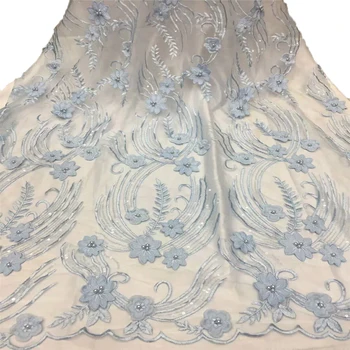 

Good quality Nigerian 3D flower beaded lace fabric in fashion African mesh lace fabric with beads for stage clothing HX585-1
