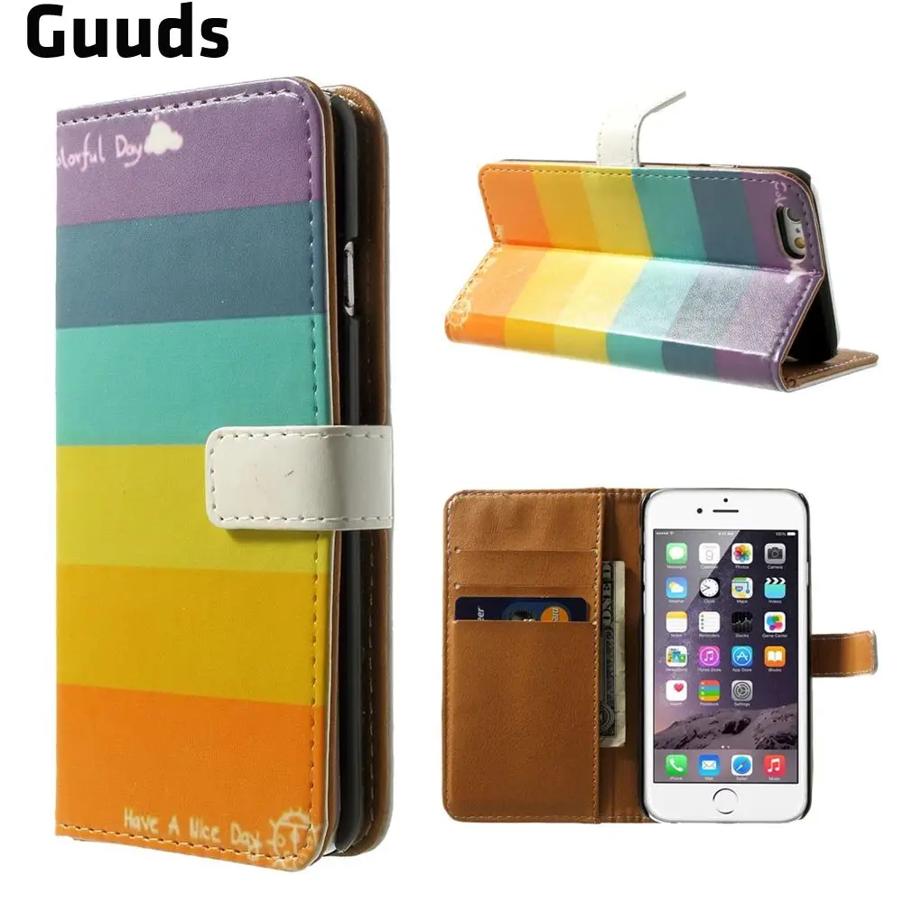 Colorful Stripes Leather Wallet Case for iPhone 5s / for iPhone 5