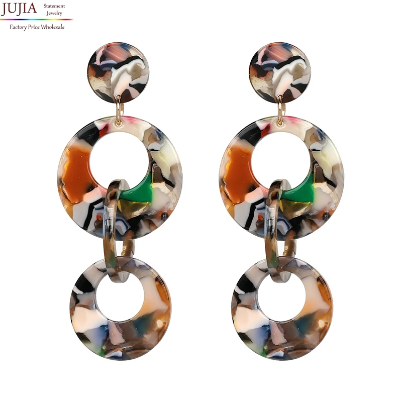 

JUJIA 4 color resin dangle earrings Trend fashion women long big vintage jewelry statement Earrings for women