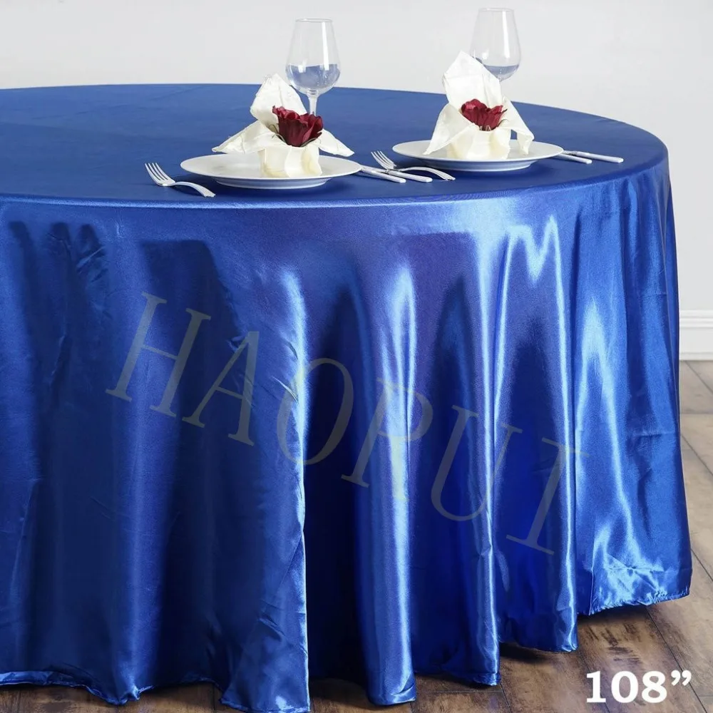 10pcs Customized 108''Royal Blue Round Dining Table Cloth Satin