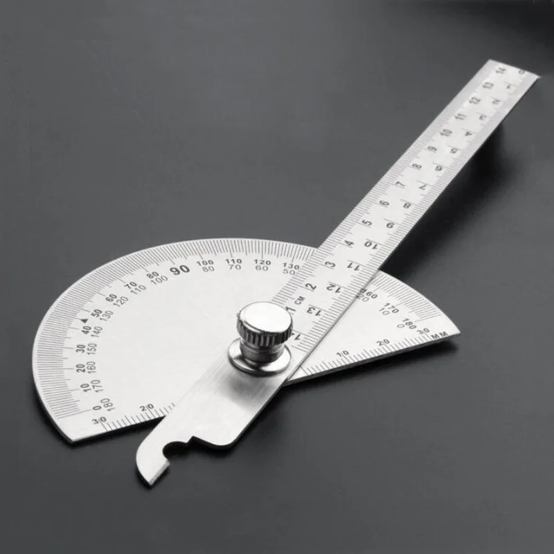 Stainless Steel Round Head Dual Arm 180 ° Protractor Angle Finder Rotary Ruler