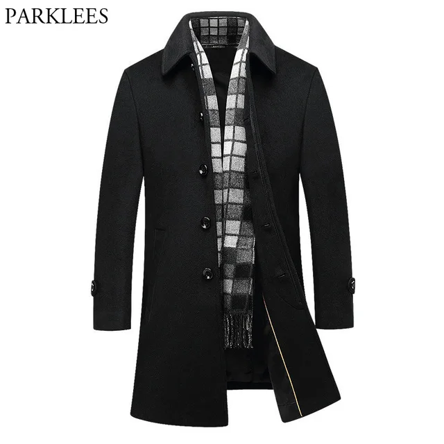 Black Wool Trench Coat Men 2017 Winter Mens Long Coats ...