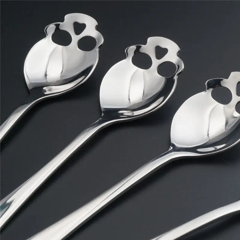 Stainless Steel Coffee Spoon Skull Shape Dessert Spoon Ice Cream Tea