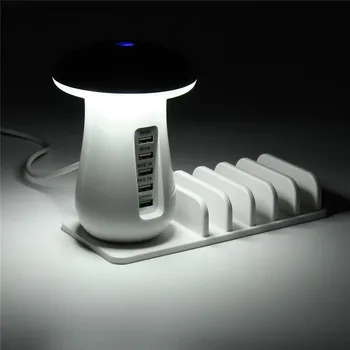 

Mashroom Shape Night Light Lamp Desktop 5 USB Port Cellphone Charging Adaptor 30W 3.0 Fast Charger