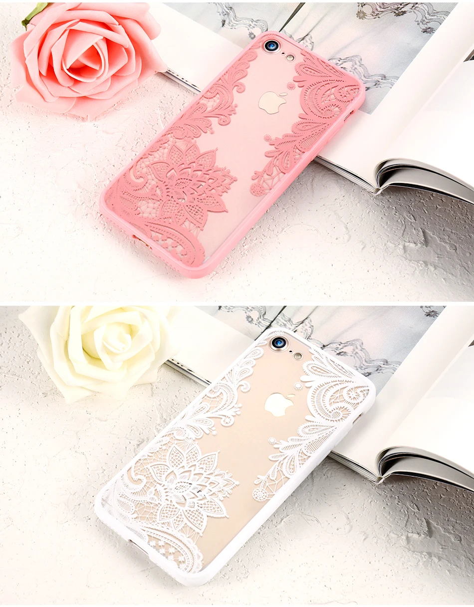 KISSCASE Pretty Girls Lace Flower Case For iPhone 6 7 6S  Plus 5 5S SE Clear TPU + Acrylic Floral Cover For Apple iPhone 6 7 6S (8)