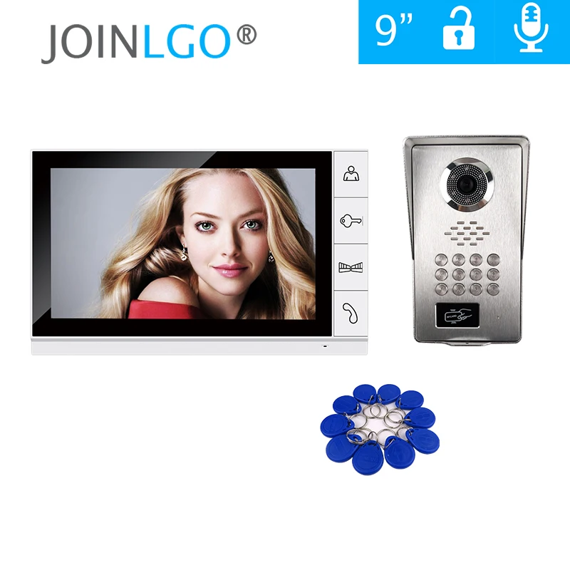 FREE SHIPPING 9\ LCD White Monitor Screen Video Door Phone Intercom System + RFID Code Keypad Unlock Doorbell Camera