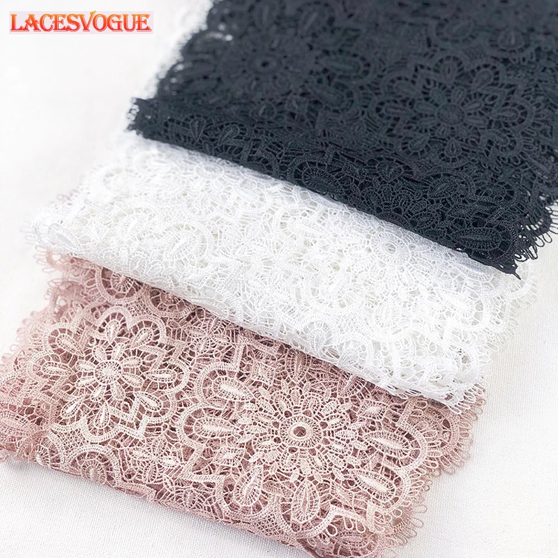 

3meters/lot 20cm White Black Khaki Water soluble Lace Trims Embroidered lace ribbon Patchwork lace trimmings for sewing LAVO784